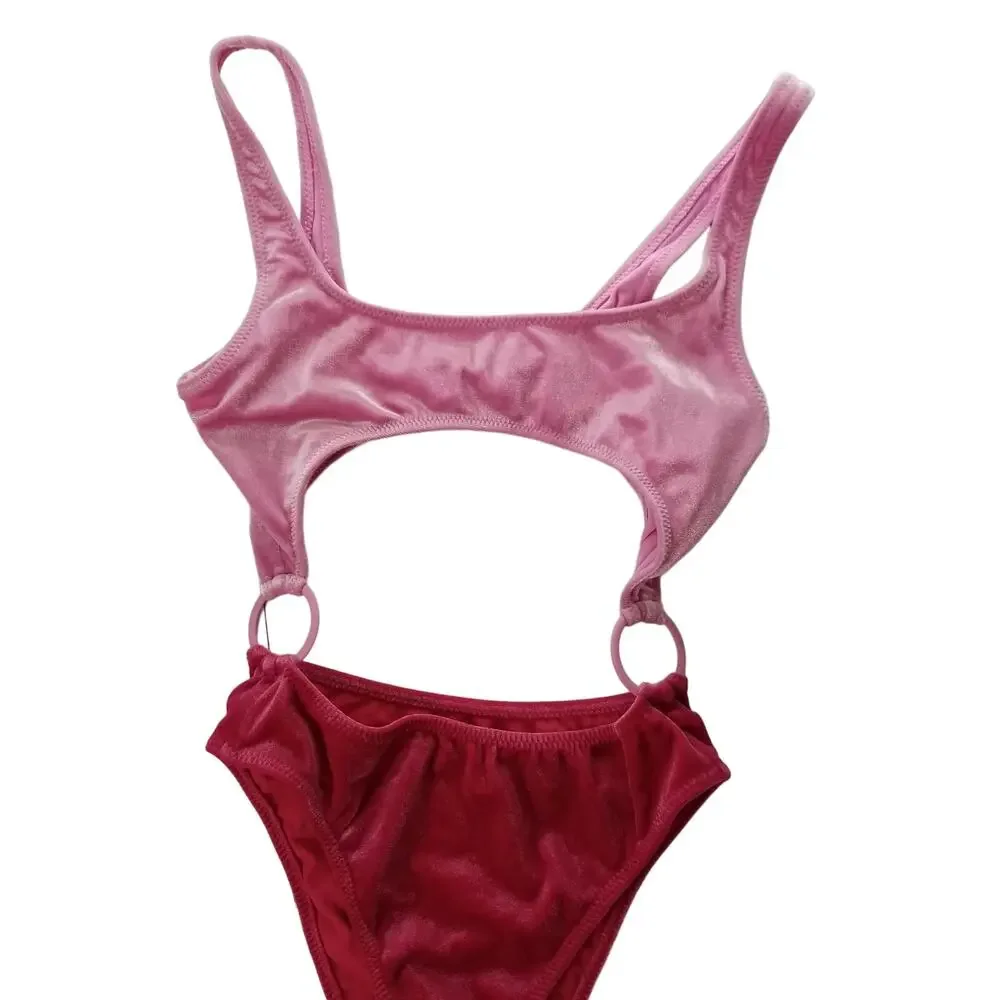 Kendall & Kylie Velvet Pink on Pink Color Block Swimsuit, Size XS, New with Tags